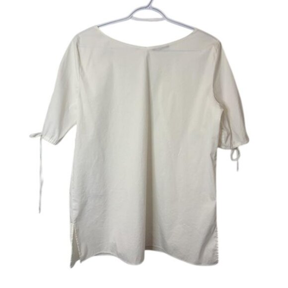 Lafayette 148 New York puff tie sleeves V neck blouse white women's size L - Picture 3 of 4